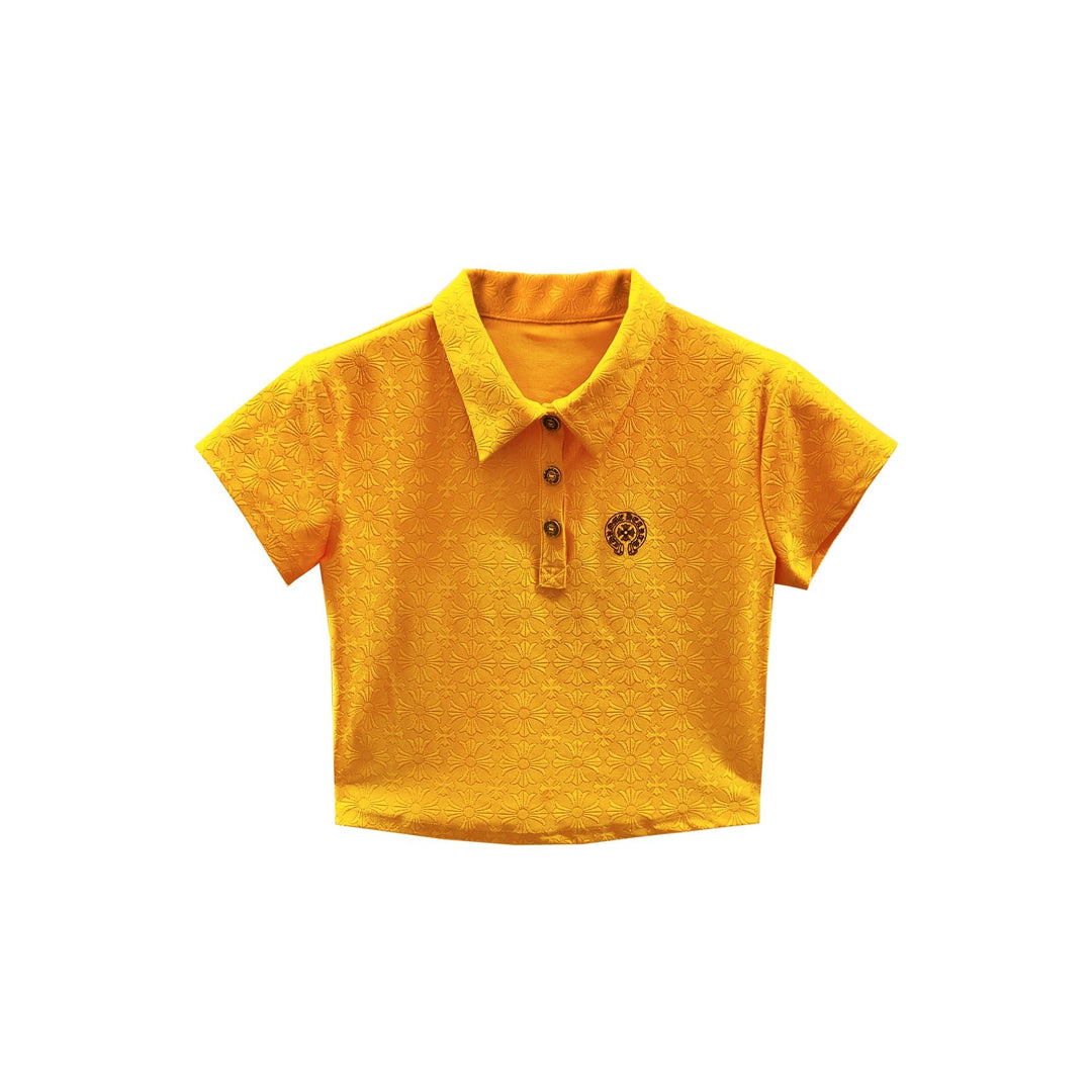 Chrome Hearts Tonal Monogram Horseshoe Orange Cropped Polo Tee - SHENGLI ROAD MARKET