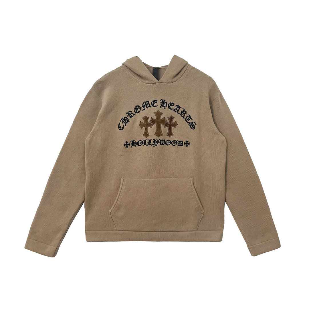 Chrome Hearts Triple Cross Leather Patch Embroidered Cashmere Hoodie - SHENGLI ROAD MARKET