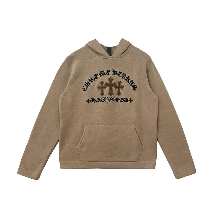 Chrome Hearts Triple Cross Leather Patch Embroidered Cashmere Hoodie - SHENGLI ROAD MARKET