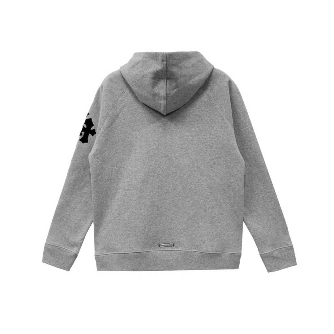 Chrome Hearts Triple Cross Leather Patch Grey Pullover Hoodie - SHENGLI ROAD MARKET