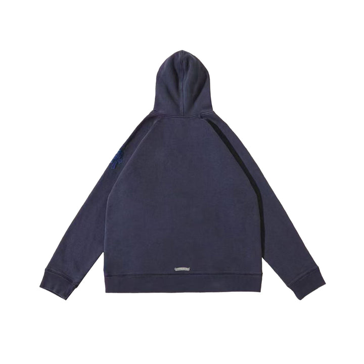 Chrome Hearts Triple Cross Leather Patch Navy Pullover Hoodie - SHENGLI ROAD MARKET