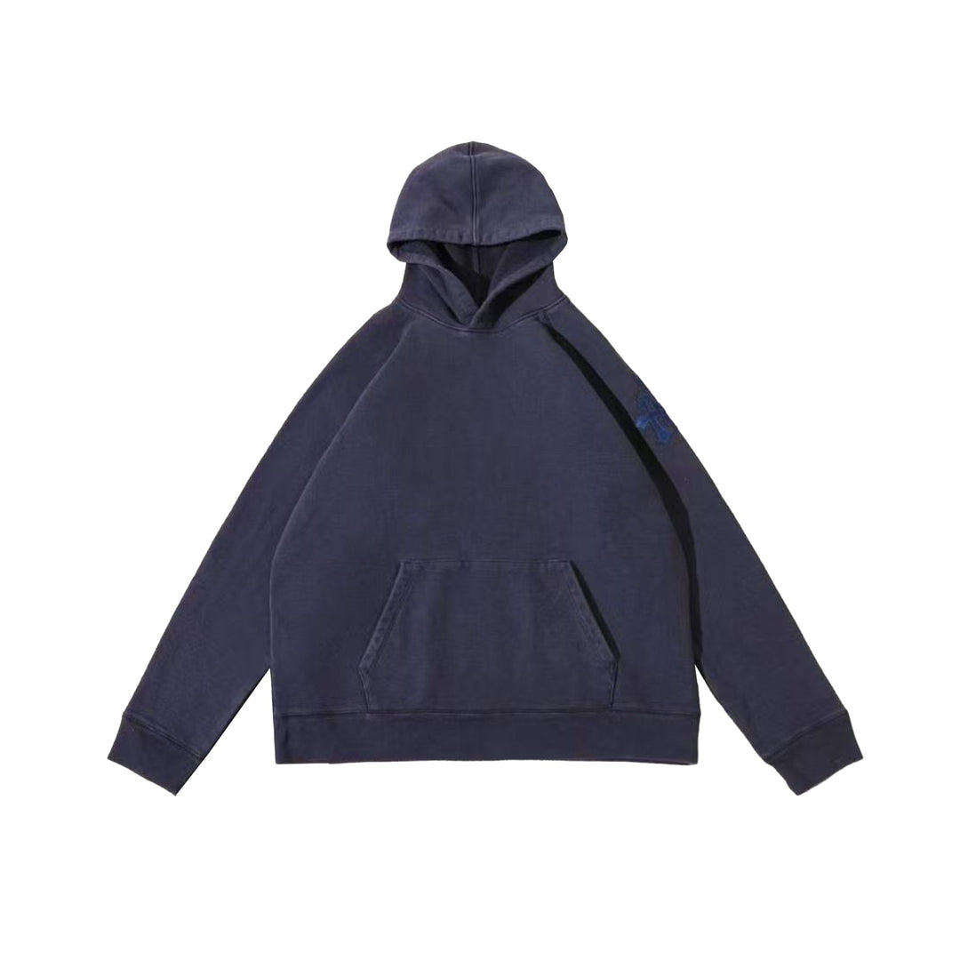 Chrome Hearts Triple Cross Leather Patch Navy Pullover Hoodie - SHENGLI ROAD MARKET