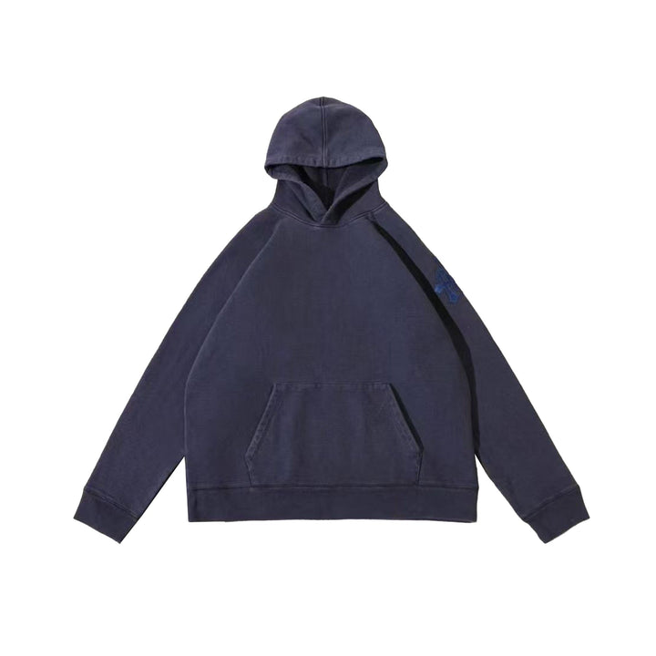 Chrome Hearts Triple Cross Leather Patch Navy Pullover Hoodie - SHENGLI ROAD MARKET
