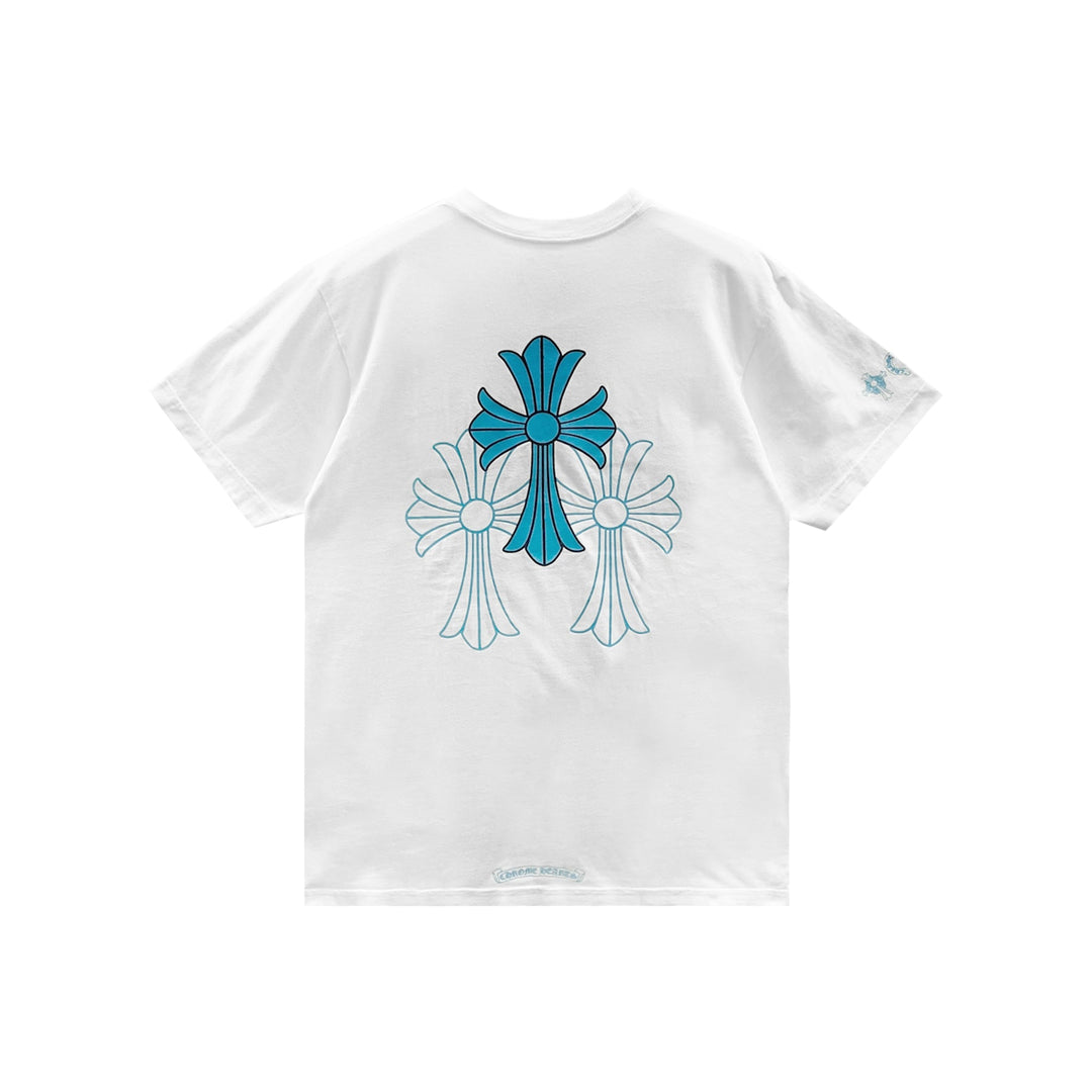 Chrome Hearts Triple Cross Logo White Short Sleeve Tee - SHENGLI ROAD MARKET