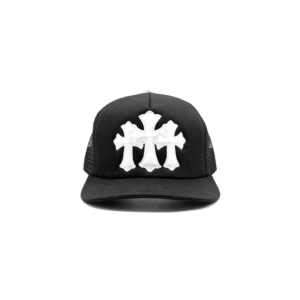 Chrome Hearts White Triple Cross Patch Leather Trucker Cap - SRM