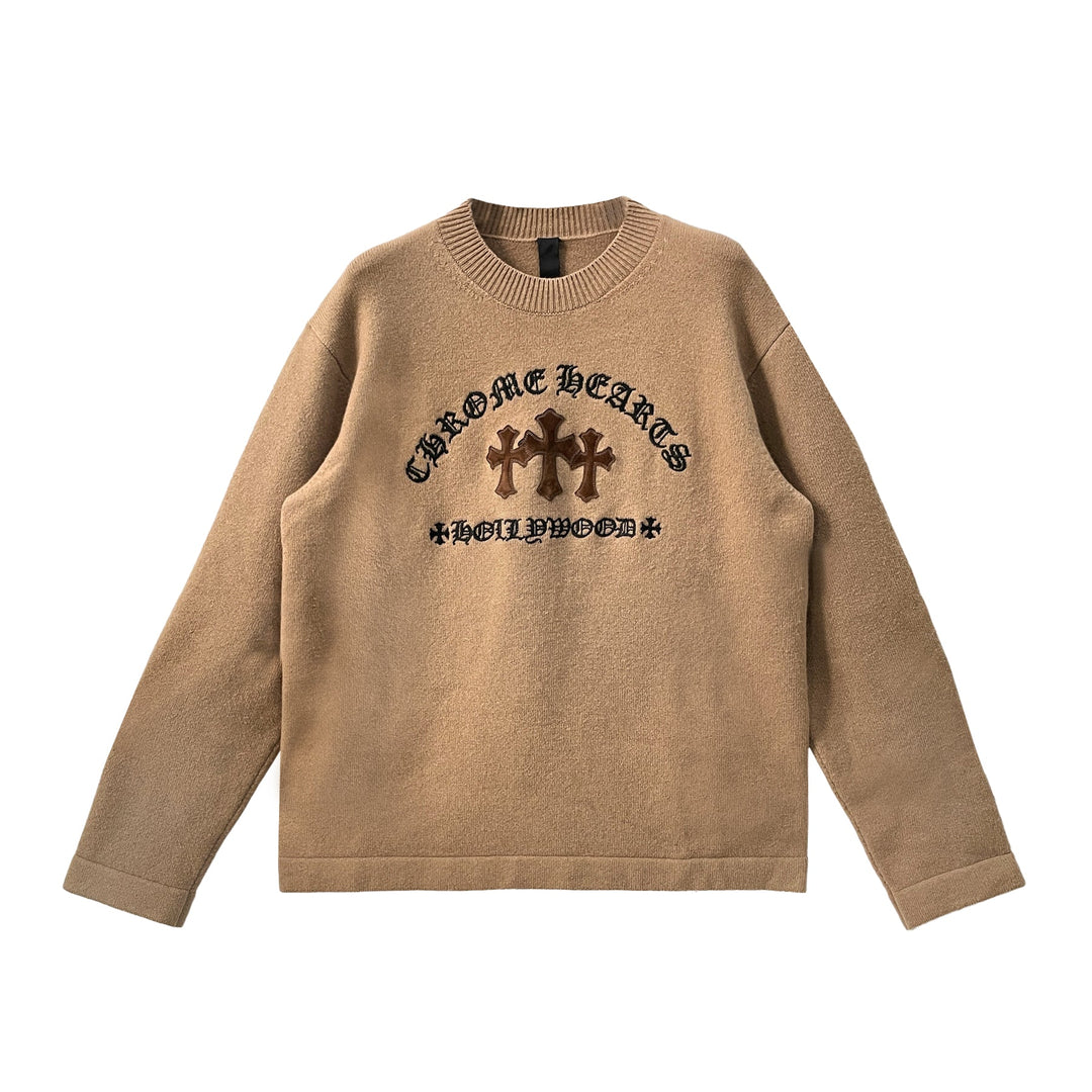 Chrome Hearts Triple Cross Patch Embroidered Cashmere Crewneck Sweater - SHENGLI ROAD MARKET