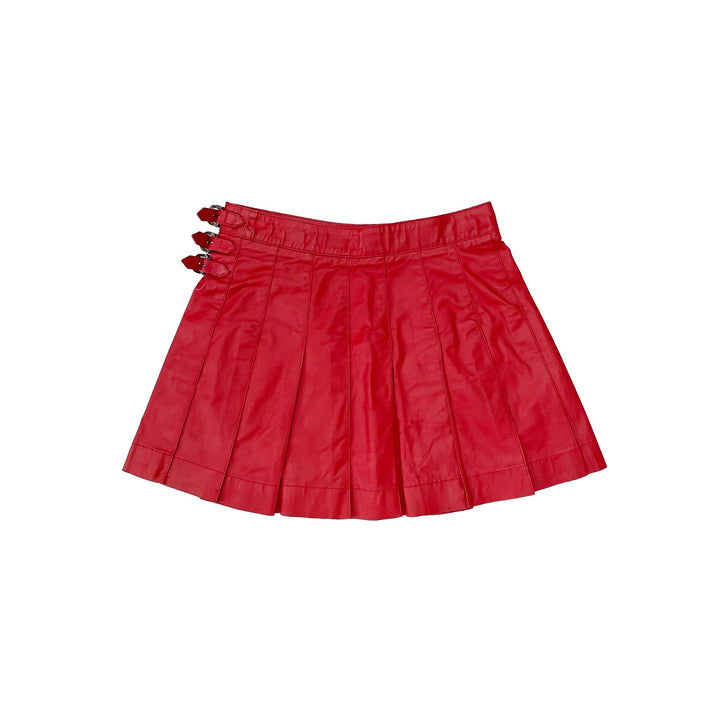 Chrome Hearts Triple Cross Patch Leather Pleated Red Skirt - SHENGLI ROAD MARKET