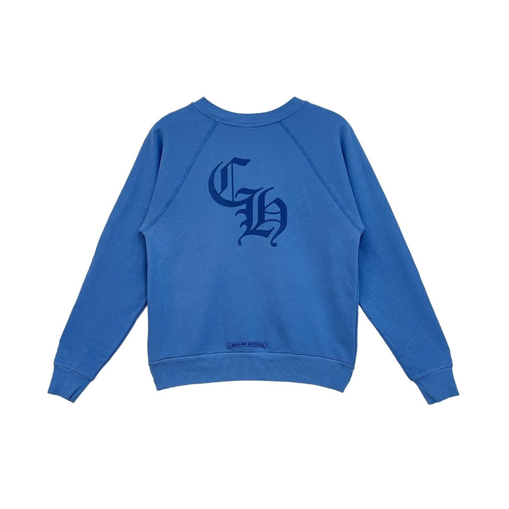 ◆CHROME HEARTS◆トリプルクロス CH レター スウェットシャツ Chrome Hearts Triple Cross CH Letter Blue Sweatershirt - SRM