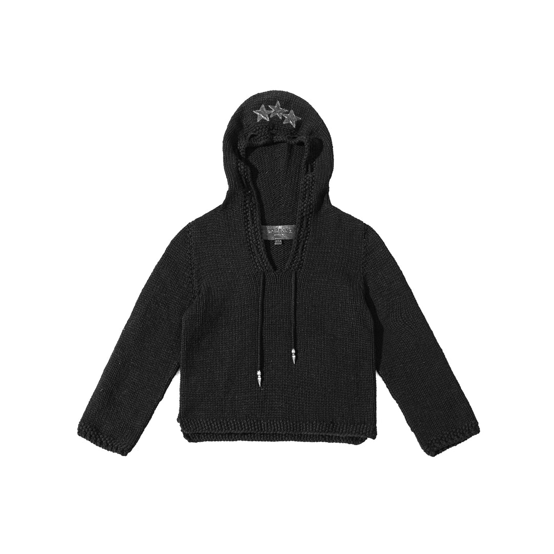 Chrome Hearts Triple Star Black Cropped Knit Hoodie - SHENGLI ROAD MARKET