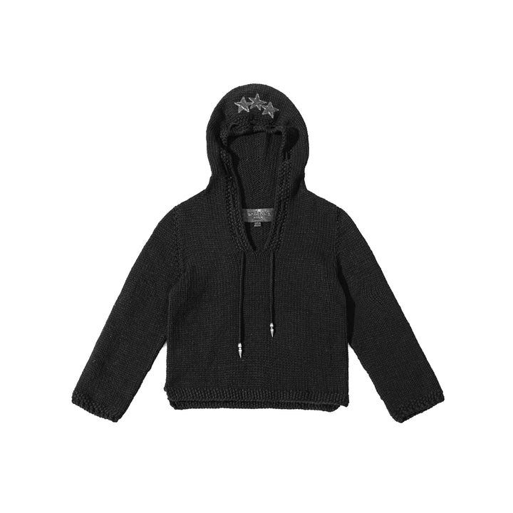 Chrome Hearts Triple Star Black Cropped Knit Hoodie - SHENGLI ROAD MARKET