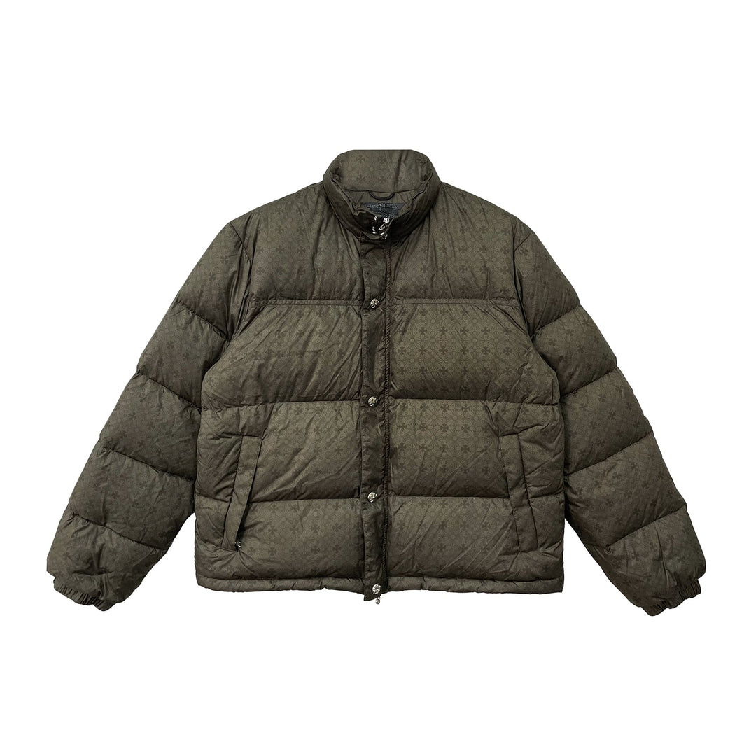 Chrome Hearts Unisex Olive Tonal Monogram Cross Pattern Puffer Down Jacket - SHENGLI ROAD MARKET