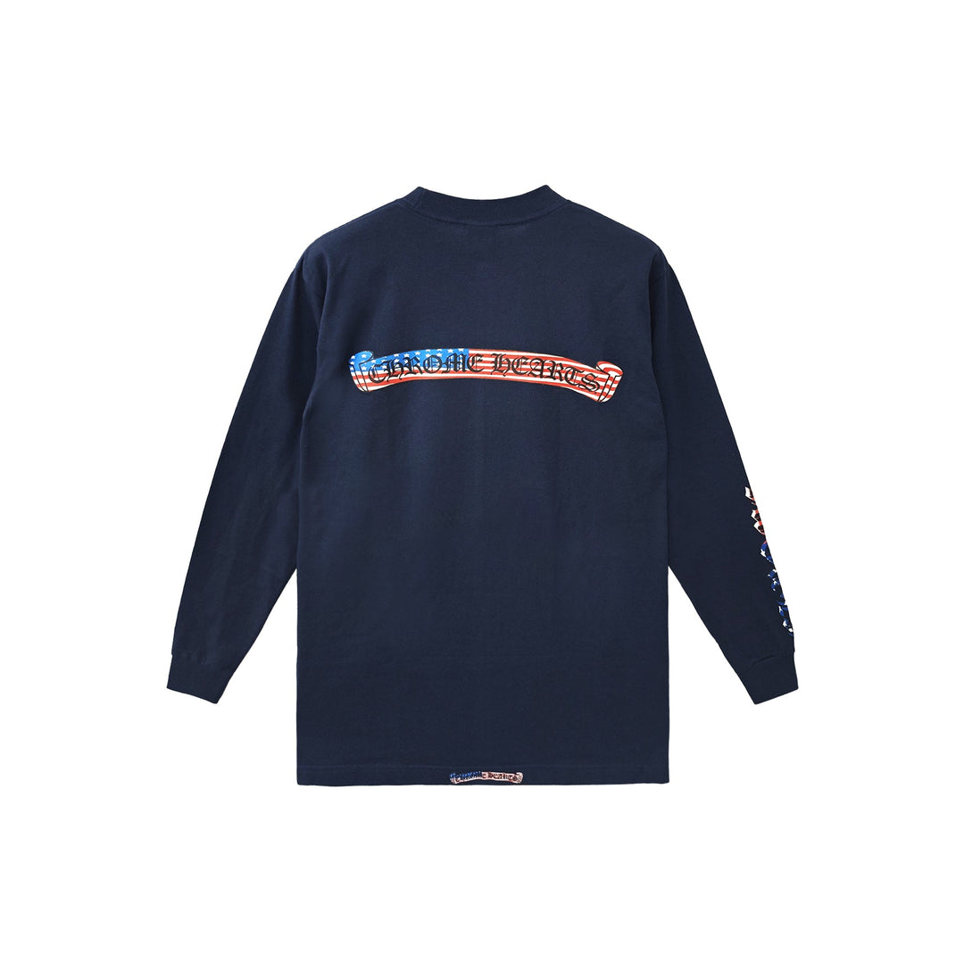 Chrome Hearts USA Flag Scroll Logo Long Sleeve Tee - SHENGLI ROAD MARKET