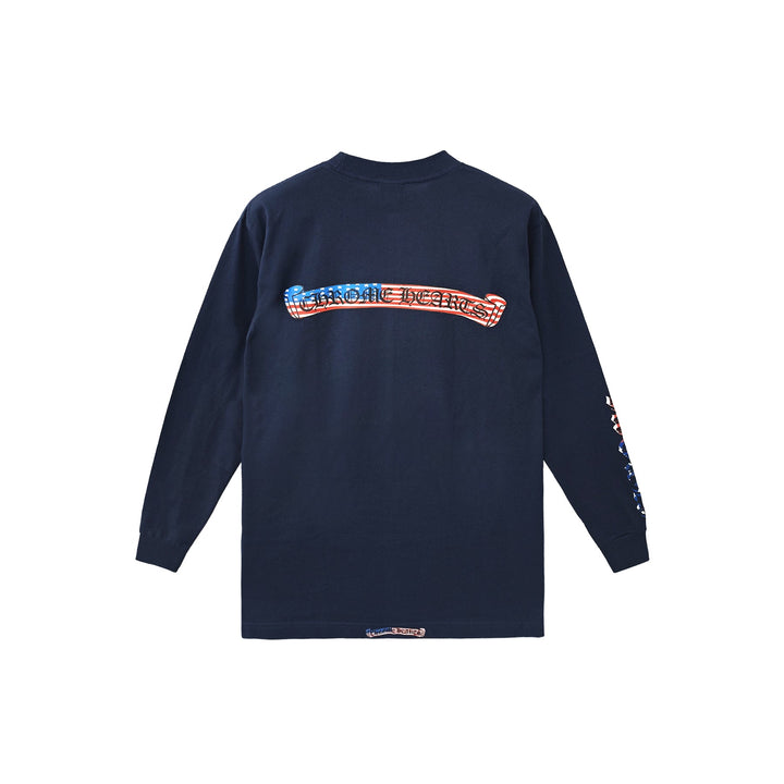 Chrome Hearts USA Flag Scroll Logo Long Sleeve Tee - SHENGLI ROAD MARKET