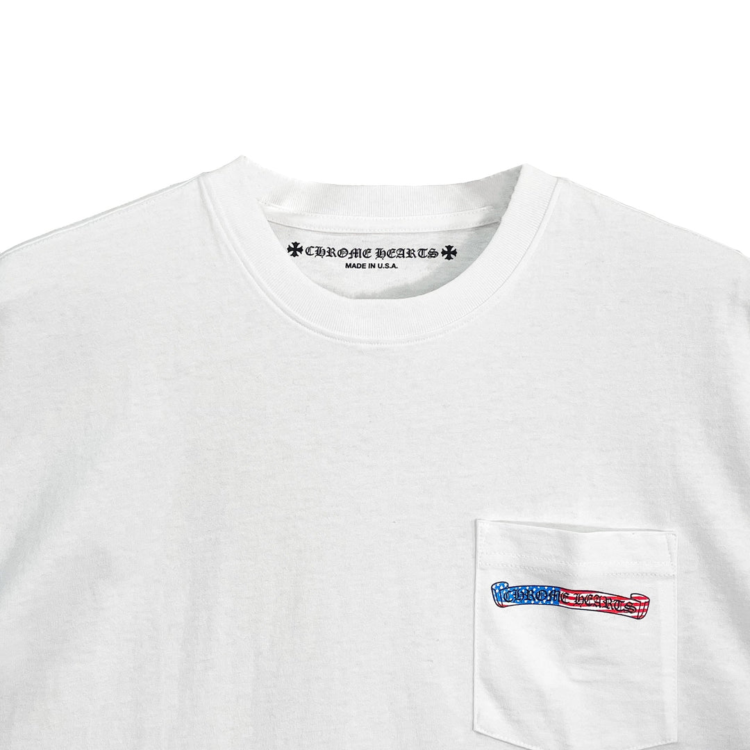 Chrome Hearts USA Flag Scroll Logo White Short Sleeve Tee - SHENGLI ROAD MARKET