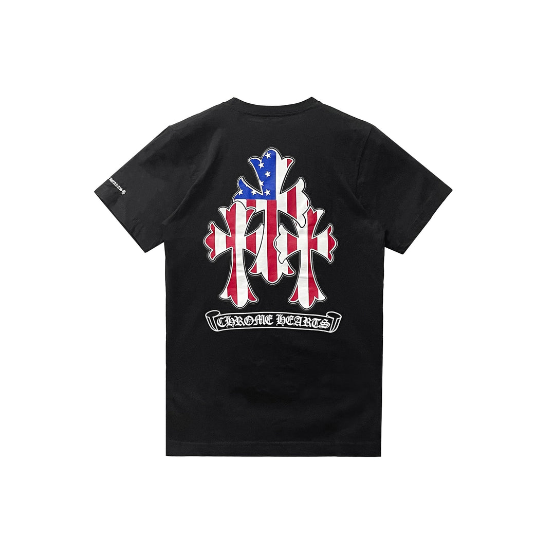 Chrome Hearts USA Flag Triple Cross Short Sleeve Tee - SHENGLI ROAD MARKET