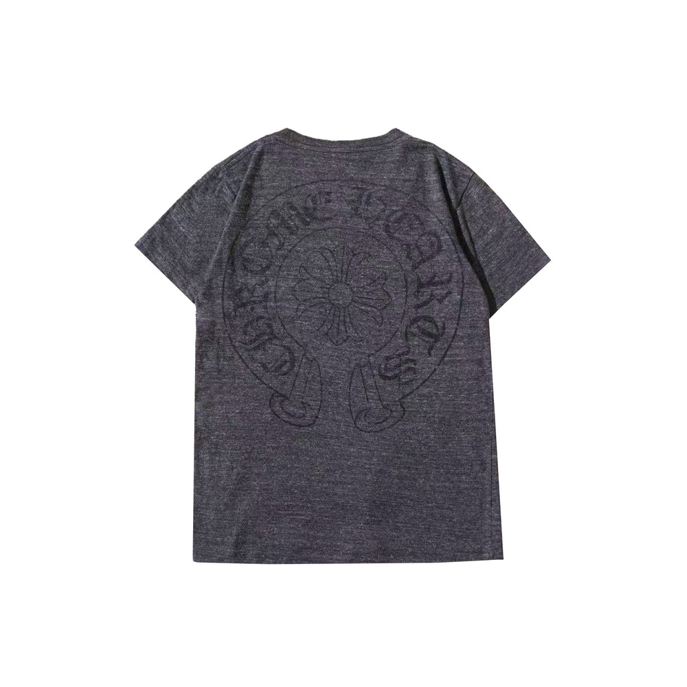 Chrome Hearts V-Neck Red Scroll Label Horseshoe Short Sleeve Tee - SHENGLI ROAD MARKET