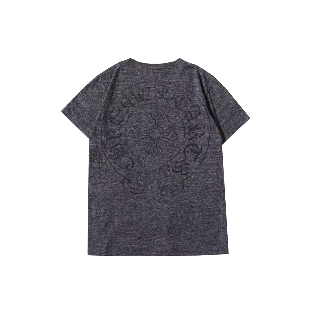 Chrome Hearts V-Neck Red Scroll Label Horseshoe Short Sleeve Tee - SHENGLI ROAD MARKET