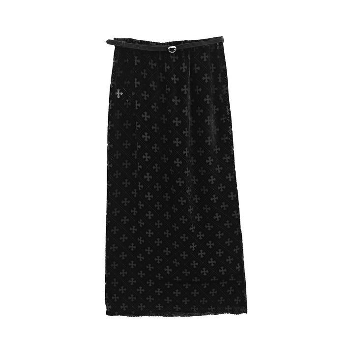 Chrome Hearts Velvet Black Tonal Monogram Maxi Skirts With Belt - SHENGLI ROAD MARKET