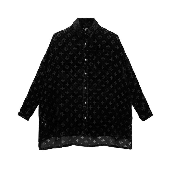 Chrome Hearts Velvet Tonal Monogram Cross Black Mahal Kita Shirt - SHENGLI ROAD MARKET