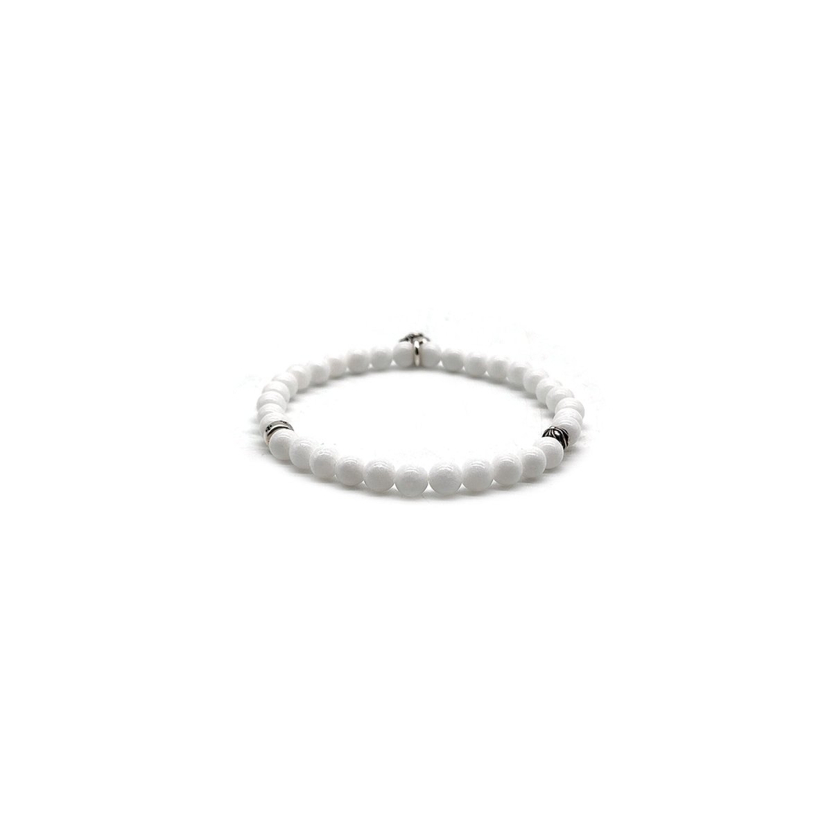 Chrome Hearts Vine Heart 6mm White Agate 3 Silver Beaded Bracelet - SHENGLI ROAD MARKET