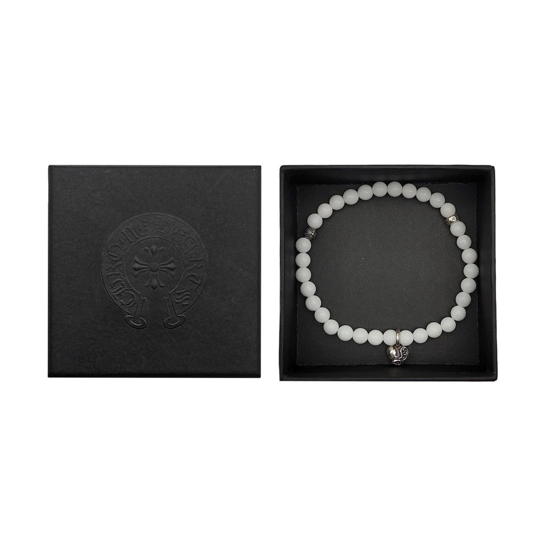 Chrome Hearts Vine Heart 6mm White Agate 3 Silver Beaded Bracelet - SHENGLI ROAD MARKET