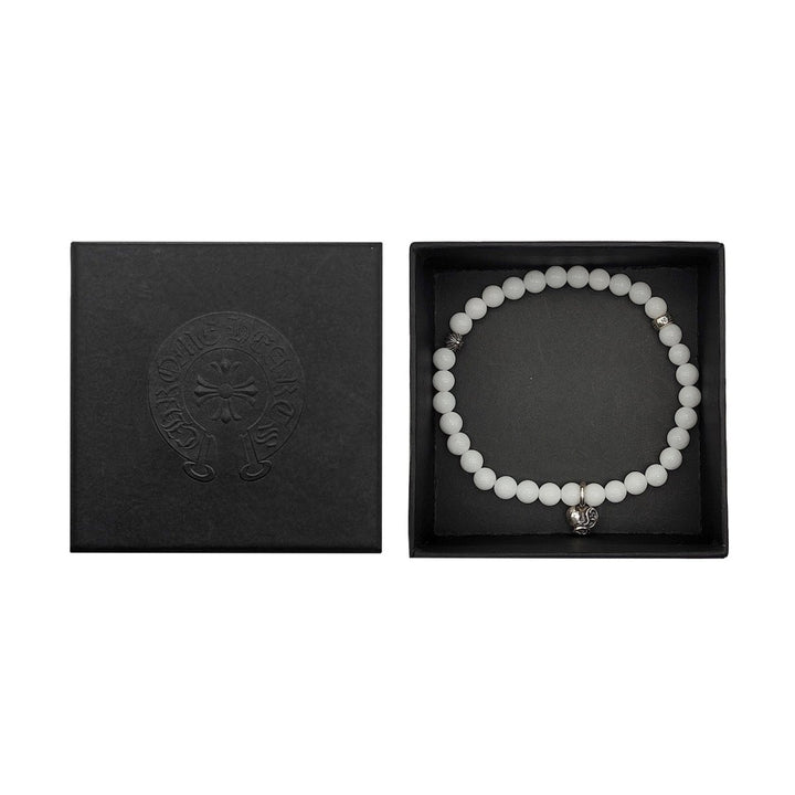 Chrome Hearts Vine Heart 6mm White Agate 3 Silver Beaded Bracelet - SHENGLI ROAD MARKET