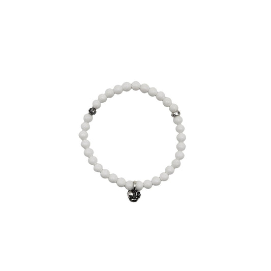 Chrome Hearts Vine Heart 6mm White Agate 3 Silver Beaded Bracelet - SHENGLI ROAD MARKET