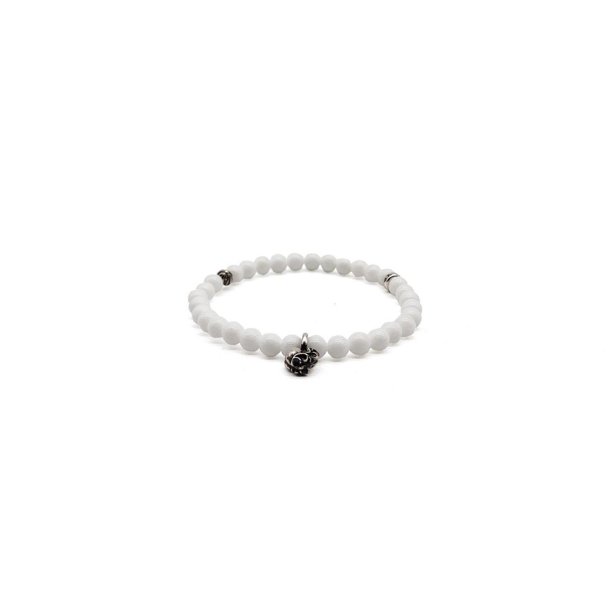 Chrome Hearts Vine Heart 6mm White Agate 3 Silver Beaded Bracelet - SHENGLI ROAD MARKET