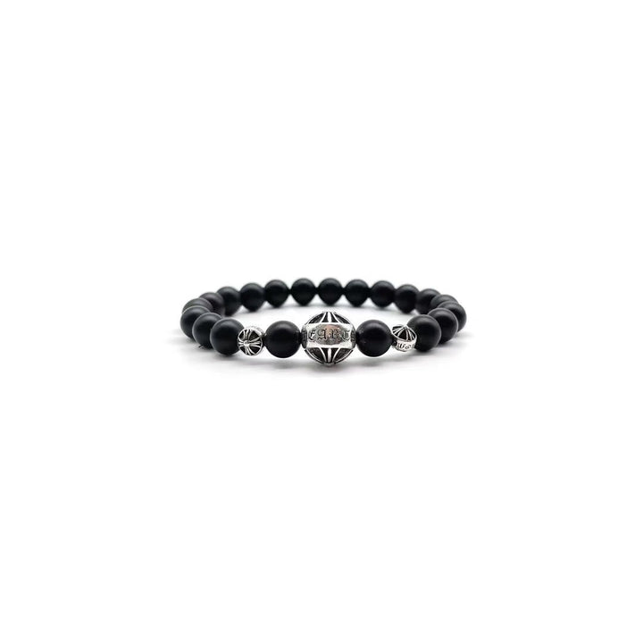 Chrome Hearts Vine Heart 8mm Black Agate 3 Silver Frosted Bracelet - SHENGLI ROAD MARKET