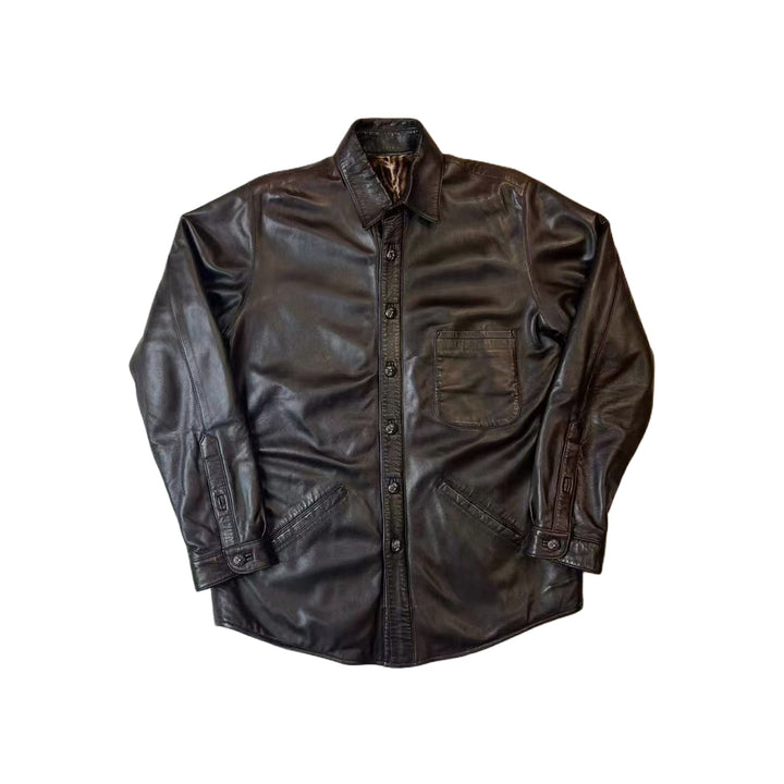 Chrome Hearts Vintage Brown Leather Shirt Jacket - SHENGLI ROAD MARKET