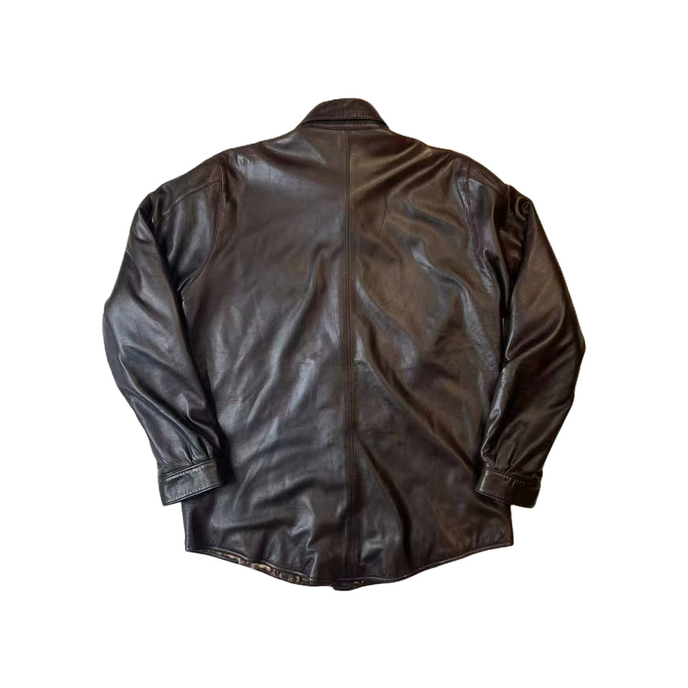 Chrome Hearts Vintage Brown Leather Shirt Jacket - SHENGLI ROAD MARKET