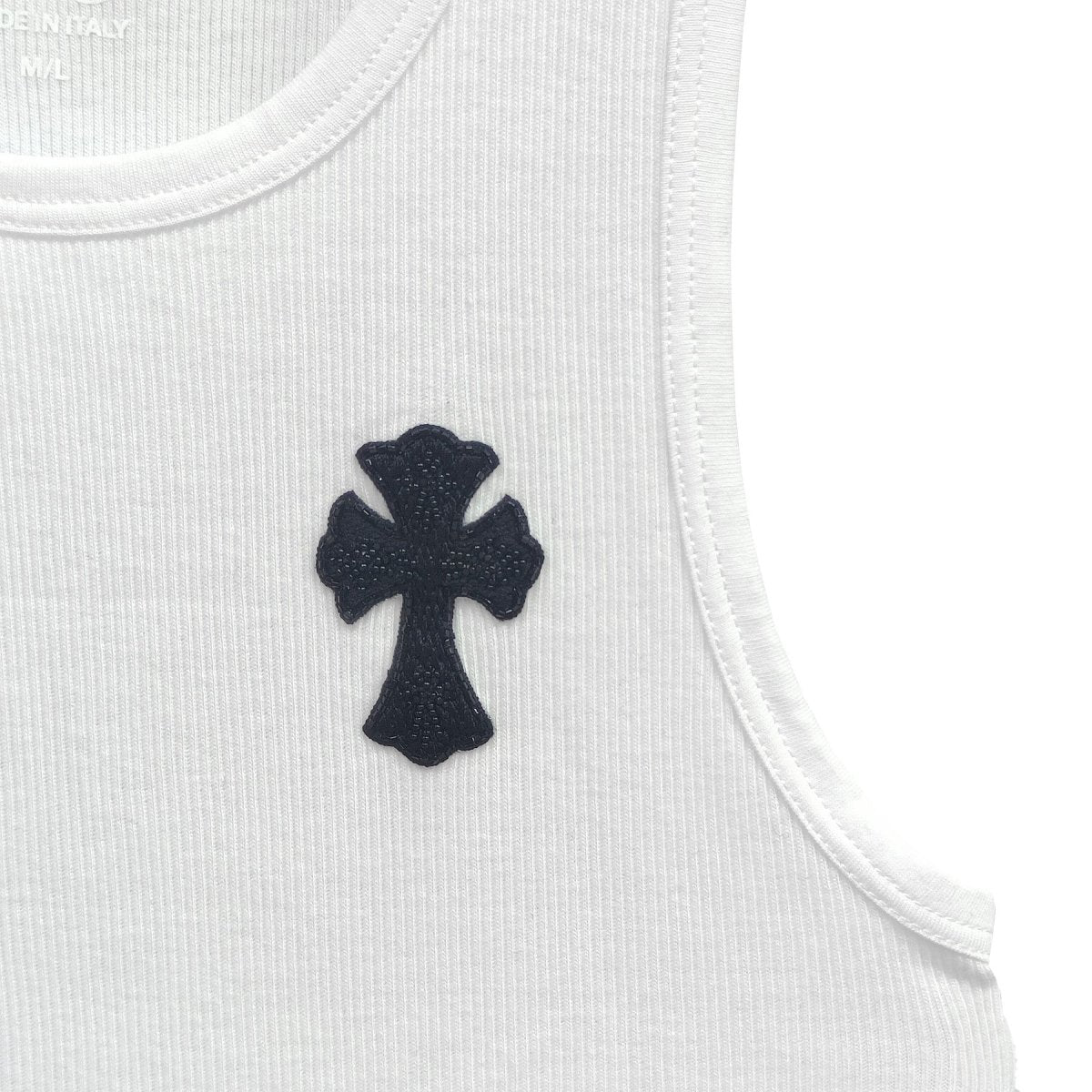 Chrome Hearts White Beaded Cross Leather Logo Tank Top - SRM