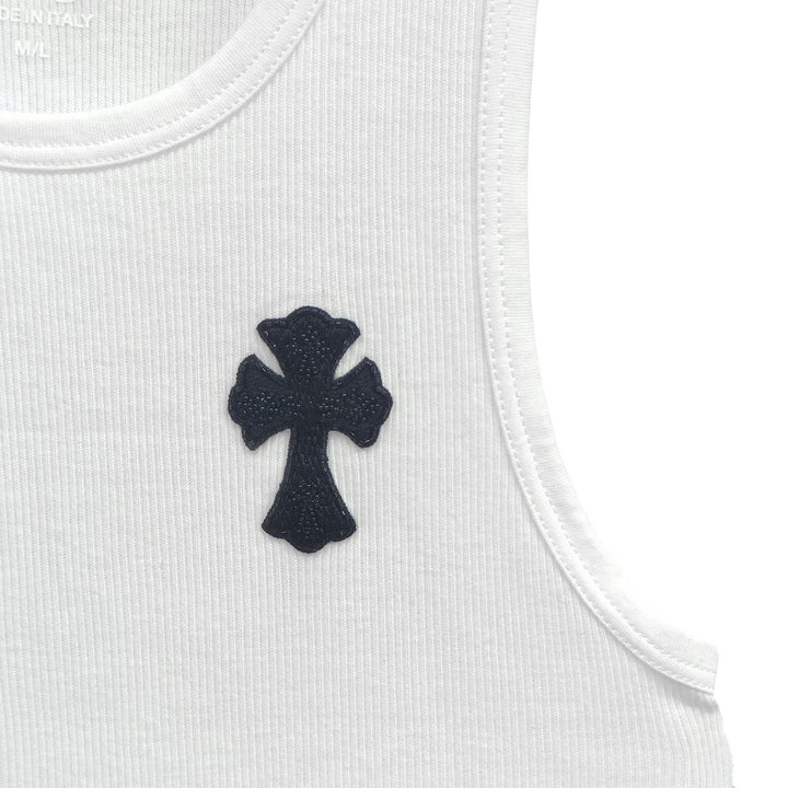 Chrome Hearts White Beaded Cross Leather Logo Tank Top - SHENGLI ROAD MARKET