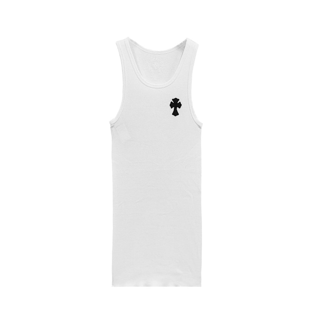 Chrome Hearts White Beaded Cross Leather Logo Tank Top - SHENGLI ROAD MARKET