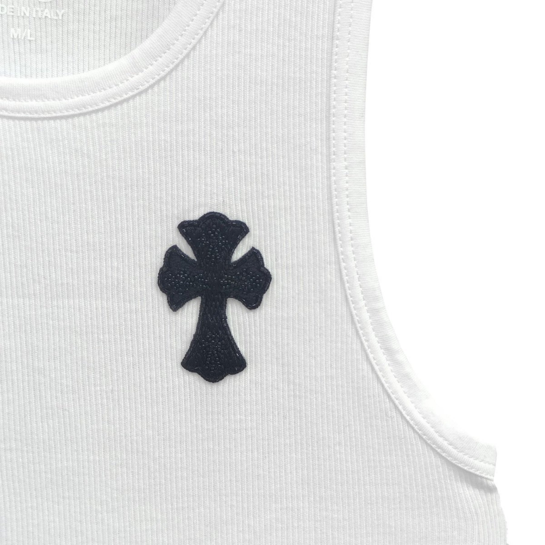 Chrome Hearts White Beaded Cross Leather Rib Tank Top - SRM