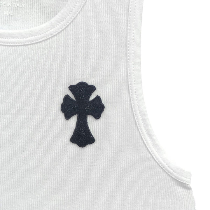 Chrome Hearts White Beaded Cross Leather Logo Tank Top - SHENGLI ROAD MARKET