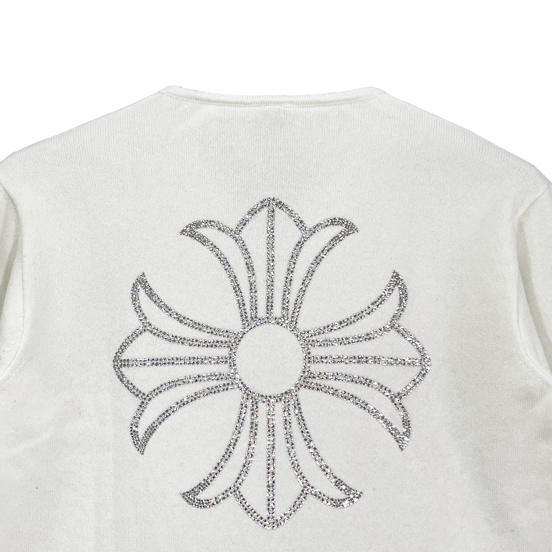 Chrome Hearts White Cashmere Rhinestone Cross Logo Sweater - SHENGLI ROAD MARKET