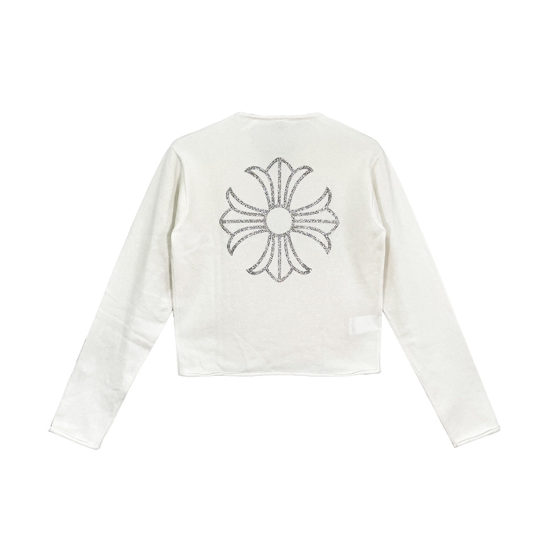 Chrome Hearts White Cashmere Rhinestone Cross Logo Sweater - SHENGLI ROAD MARKET