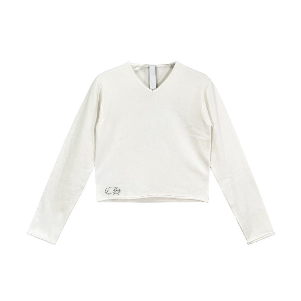 Chrome Hearts White Cashmere Rhinestone Cross Logo Sweater - SHENGLI ROAD MARKET