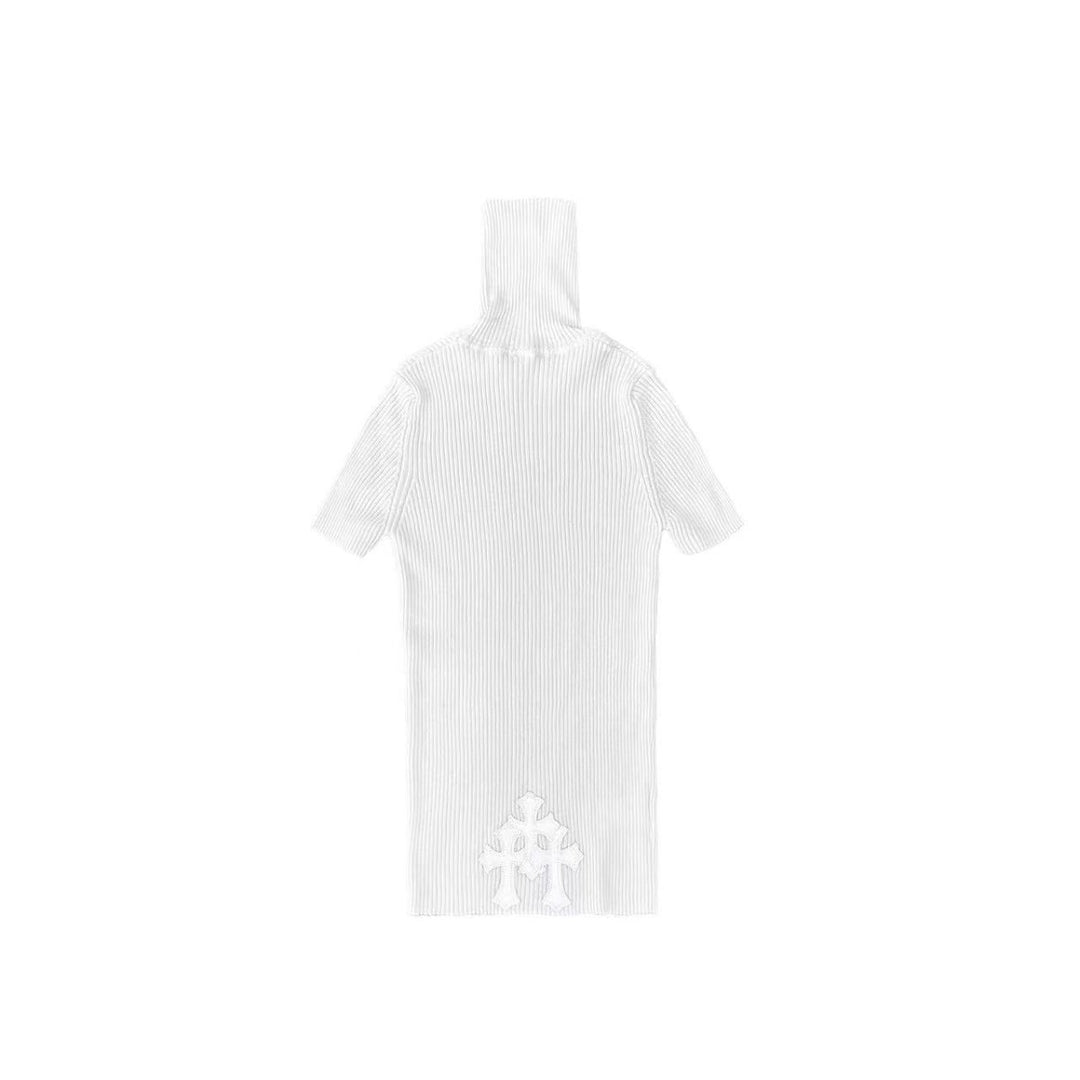 Chrome Hearts White Cashmere Triple Cross Patch Knit Short Sleeve Tee - SHENGLI ROAD MARKET