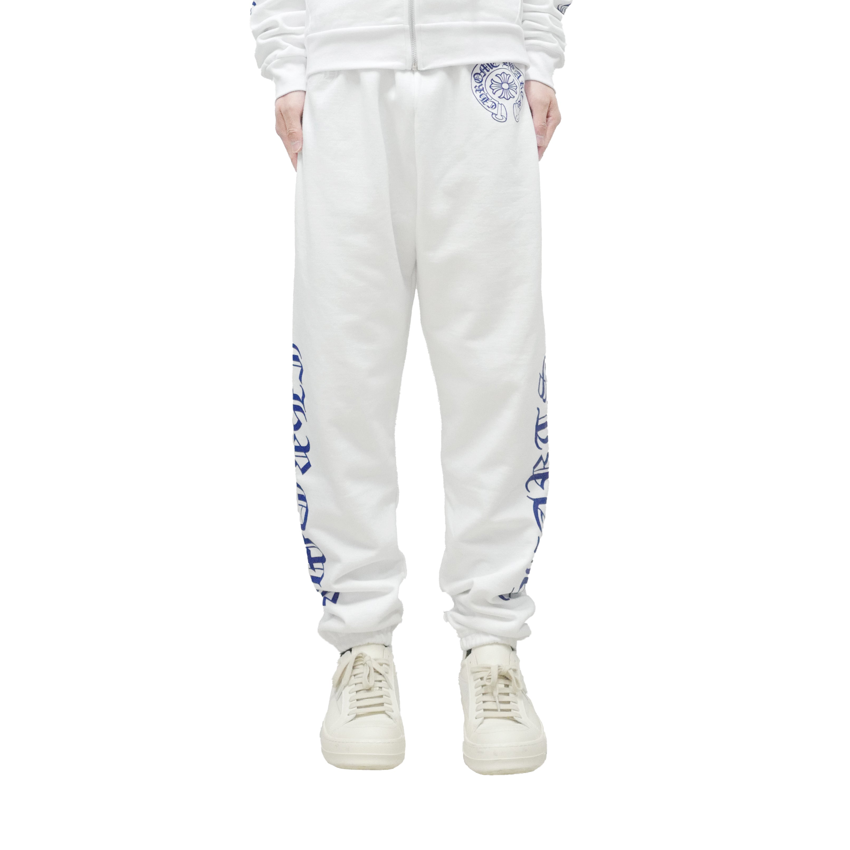 Chrome Hearts White Horseshoe Blue Script Sweatpants - SRM