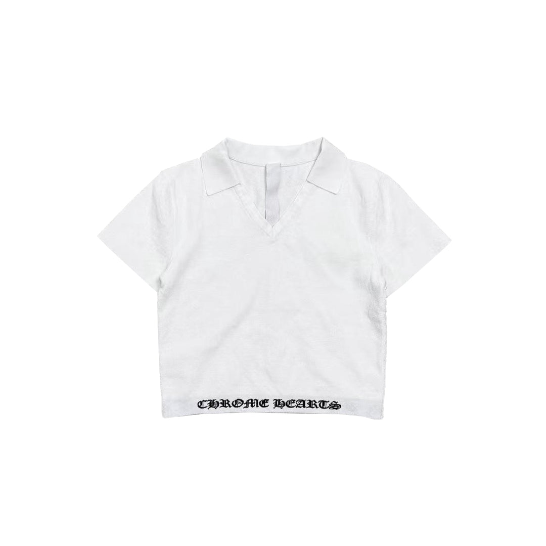 Chrome Hearts White Knit Polo Cropped Short Sleeve Tee - SHENGLI ROAD MARKET