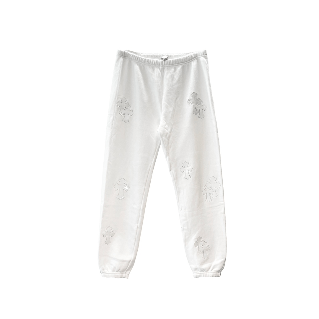 Chrome Hearts White Leather Cross Sweatpants - SHENGLI ROAD MARKET