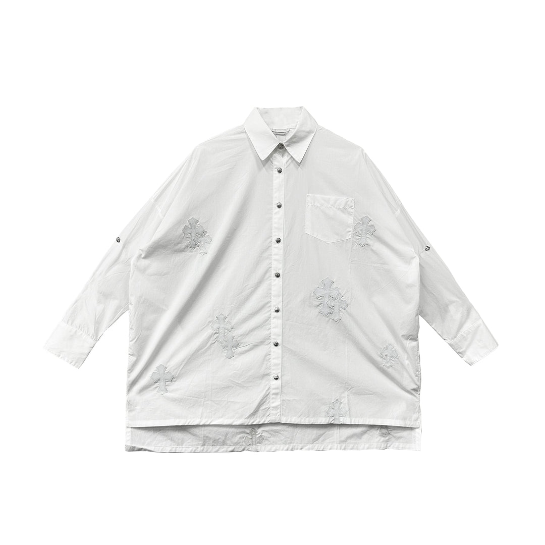 Chrome Hearts White Patent Leather Cross Malhal Kita Shirt - SHENGLI ROAD MARKET