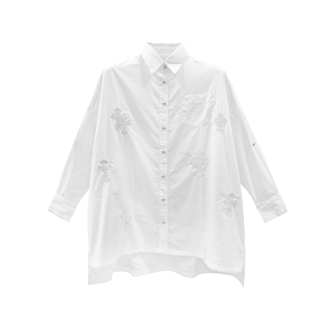 Chrome Hearts White Patent Leather Cross Malhal Kita Shirt - SHENGLI ROAD MARKET