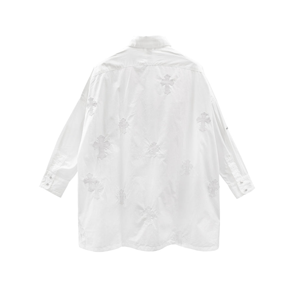 Chrome Hearts White Patent Leather Cross Malhal Kita Shirt - SHENGLI ROAD MARKET