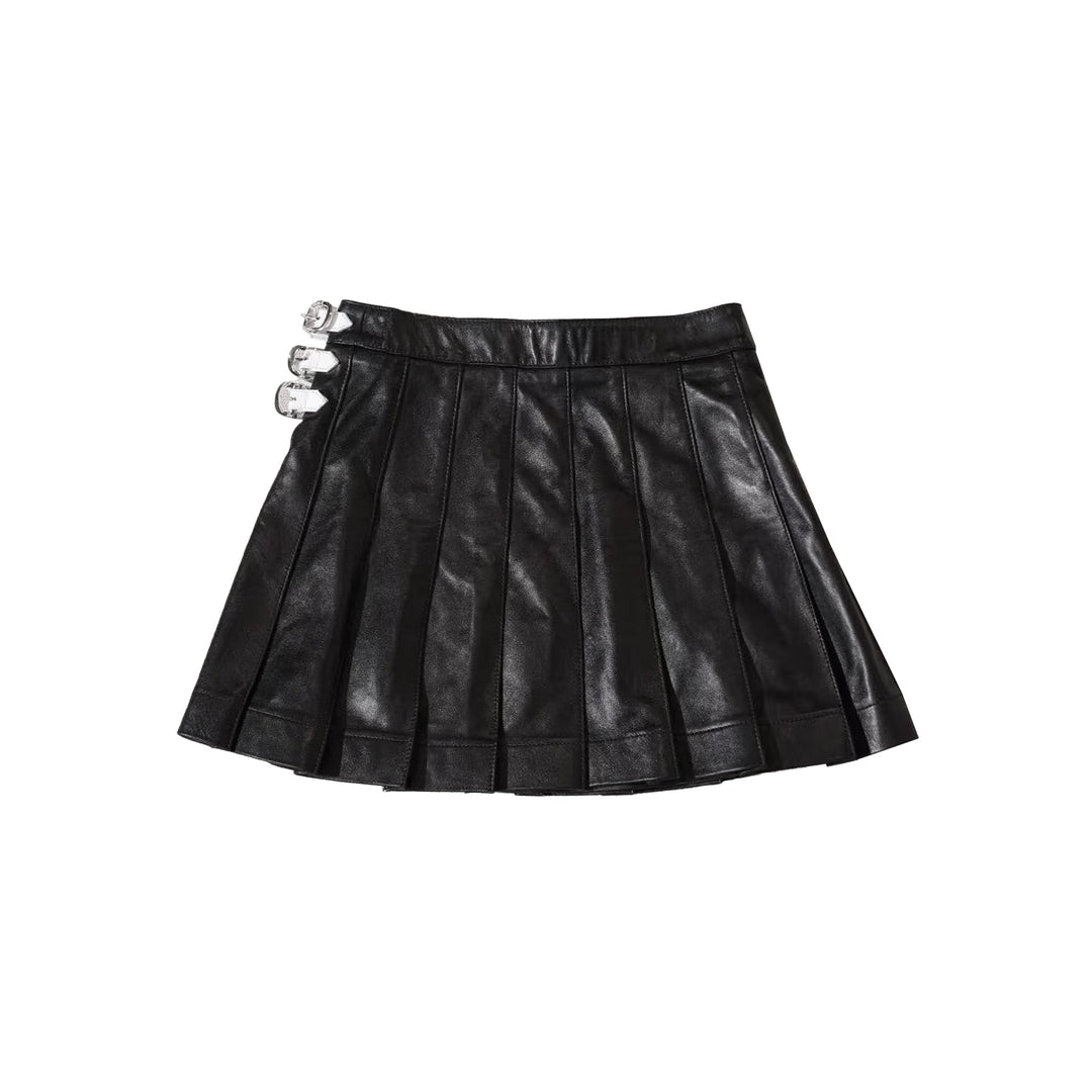 Chrome Hearts White Patent Triple Cross Black Leather Pleated Mini Skirt - SHENGLI ROAD MARKET