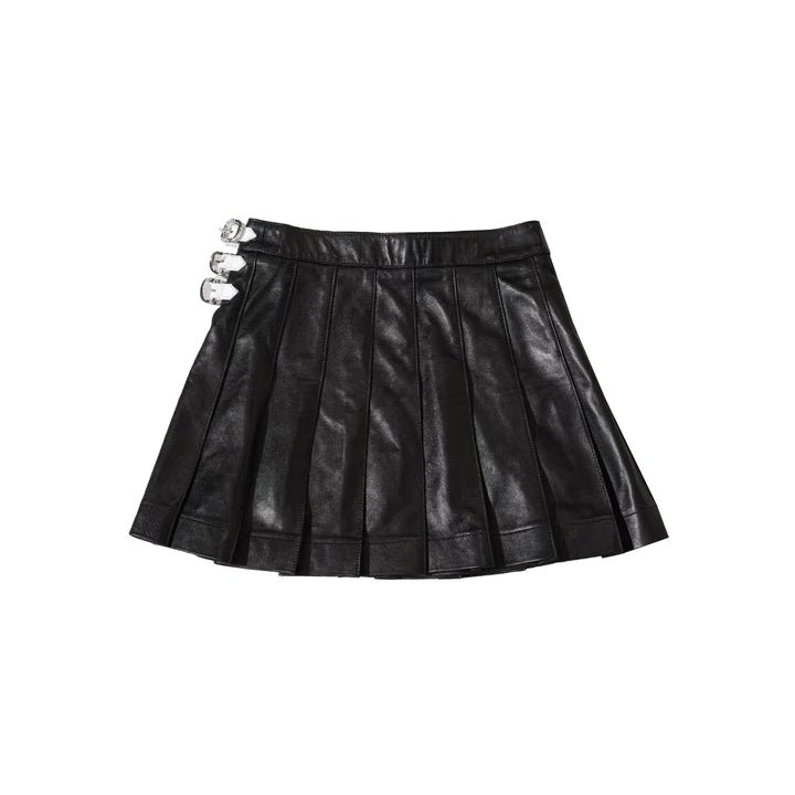 Chrome Hearts White Patent Triple Cross Black Leather Pleated Mini Skirt - SHENGLI ROAD MARKET