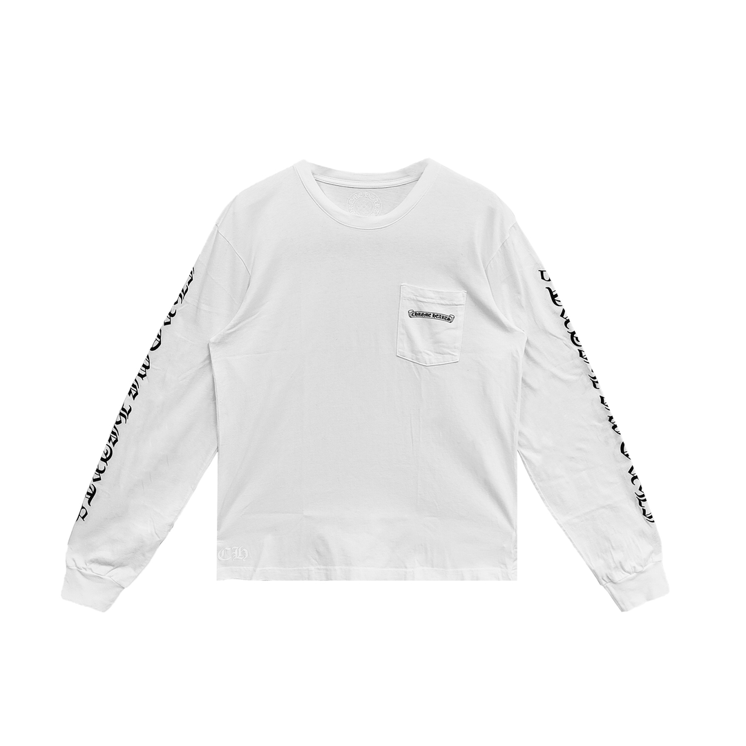 Chrome Hearts White Script Scroll Label Long Sleeve Tee - SRM Chrome Hearts White Script Scroll Label Long Sleeve Tee - SRM