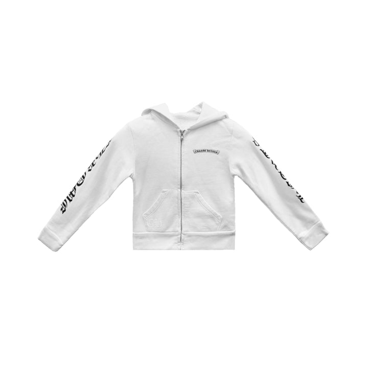 Chrome Hearts White Scroll Logo Zip Up Hoodie For Kids - SHENGLI ROAD MARKET